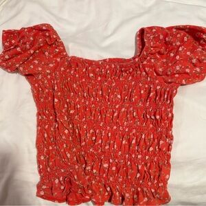 Old Navy Red Floral Smocked Blouse